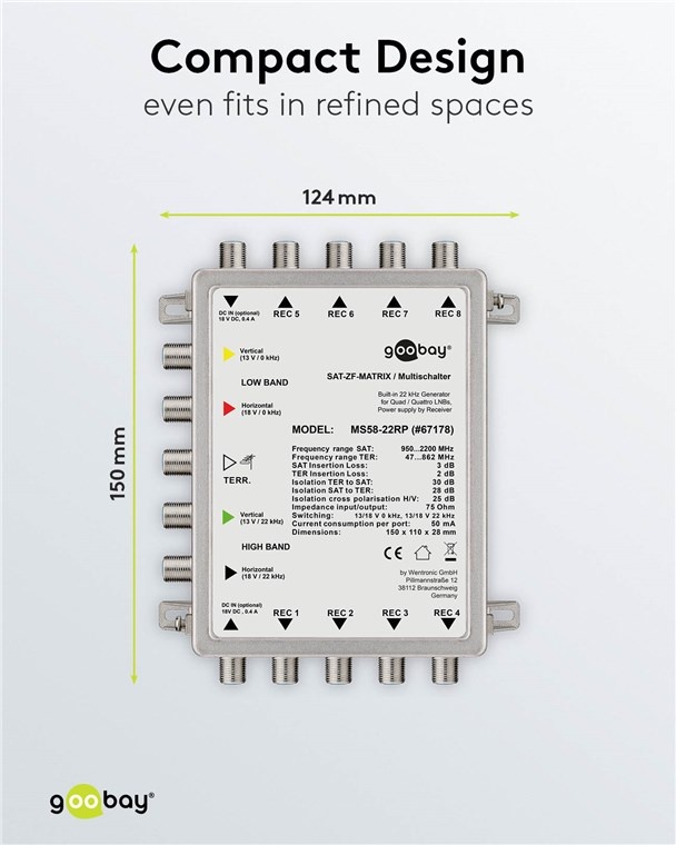 Goobay passieve satelliet multiswitch | 5 ingangen / 8 uitgangen - Afbeelding 7