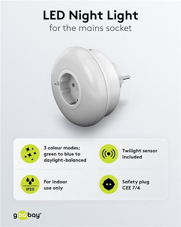 Goobay LED nachtlamp | plug-in | 3 kleuren | IP20 - Afbeelding 3