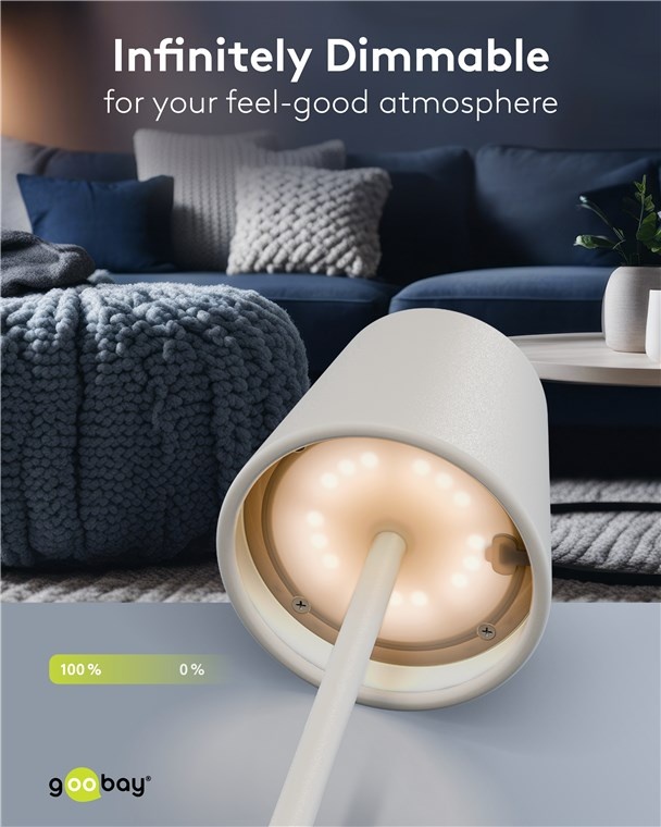 Goobay LED-tafellamp | RGB + warm wit | dimbaar | oplaadbaar (USB-C) | wit | IP44 - Afbeelding 3