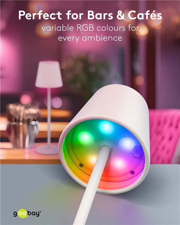 Goobay LED-tafellamp | RGB + warm wit | dimbaar | oplaadbaar (USB-C) | wit | IP44 - Afbeelding 4