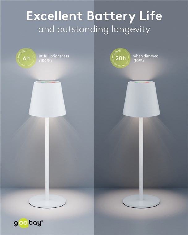 Goobay LED-tafellamp | RGB + warm wit | dimbaar | oplaadbaar (USB-C) | wit | IP44 - Afbeelding 5