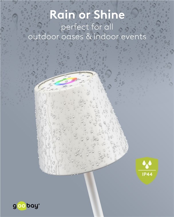 Goobay LED-tafellamp | RGB + warm wit | dimbaar | oplaadbaar (USB-C) | wit | IP44 - Afbeelding 6