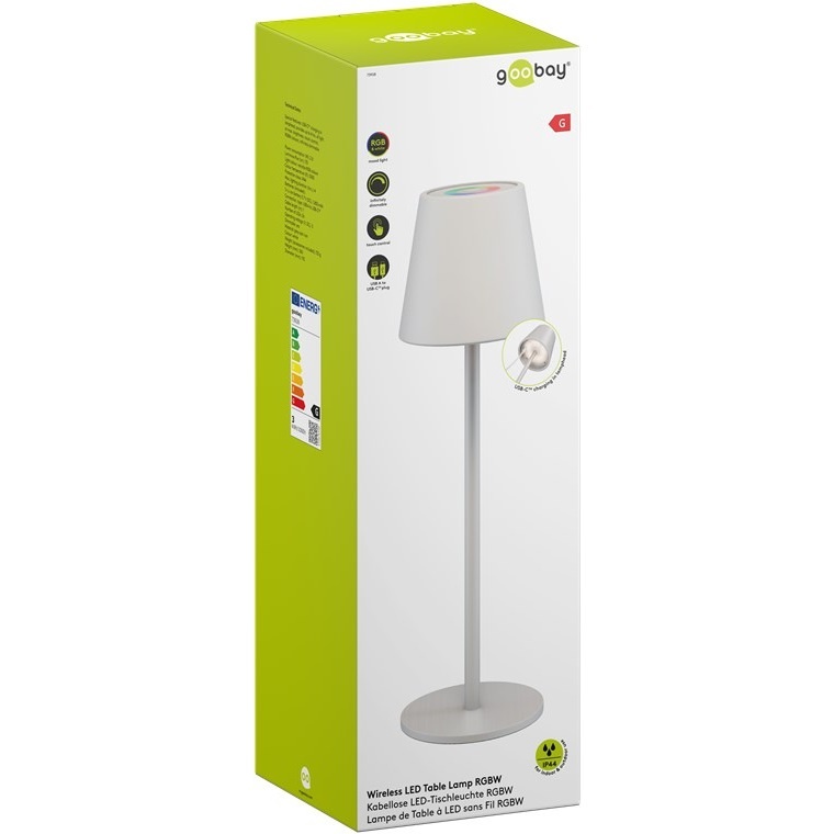 Goobay LED-tafellamp | RGB + warm wit | dimbaar | oplaadbaar (USB-C) | wit | IP44 - Afbeelding 10