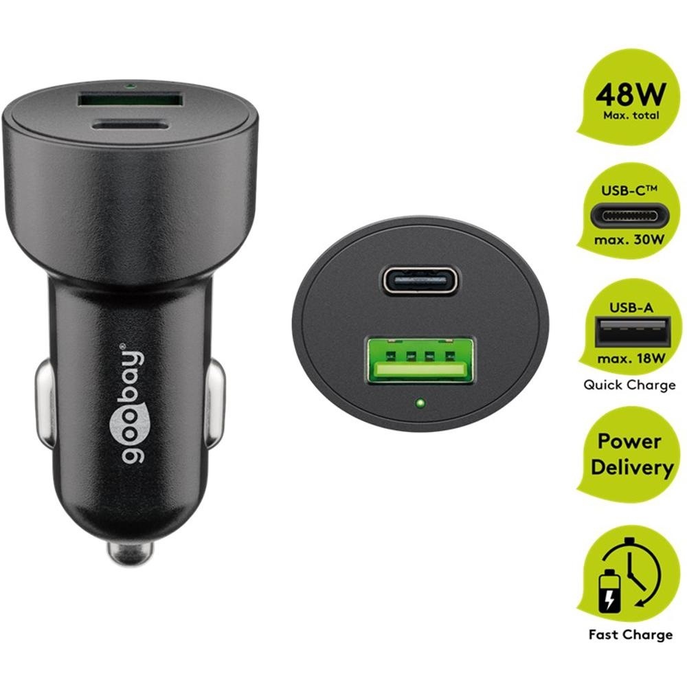 Goobay USB autolader | USB-C PD en USB-A QC | 48W - Afbeelding 2
