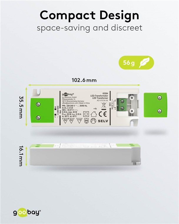 Goobay LED-transformator | 34-57V DC | 12-20W | IP20 - Afbeelding 3