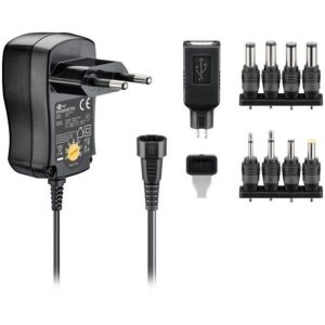 Universele voedingsadapter 3-12V / 600mA / 7,2W met 9 verwisselbare pluggen / zwart - 1,8 meter