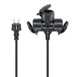 Goobay CEE 7/7 - 3x CEE 7/3 outdoor stroom verlengkabel | IP44 | 3x 1,50mm | zwart (meerdere lengtes)