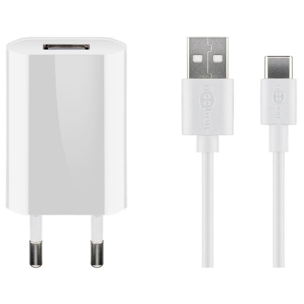 Goobay USB lader | plat | 1x USB-A | incl. USB-C kabel | 5W | | 1 meter