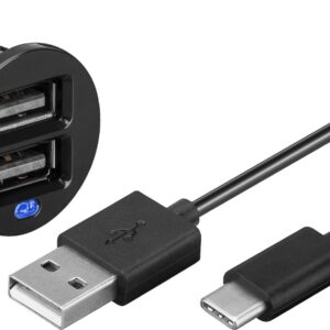 Goobay USB-A autolader met 2 poorten en losse USB-C kabel - 2,1A / zwart - 1 meter