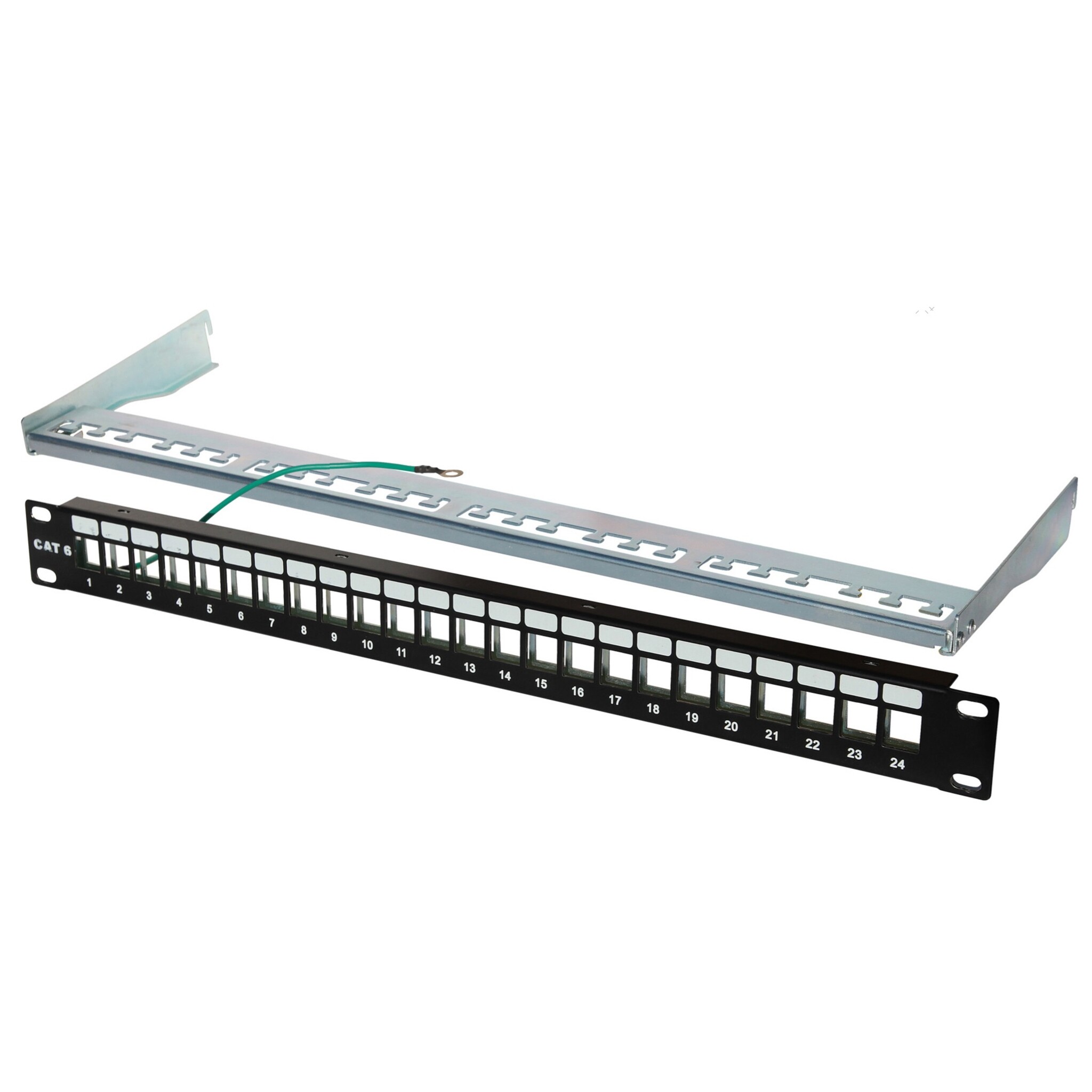 19 inch patch panel met kabelgeleiding | voor 24 Keystone modules | 1U | zwart