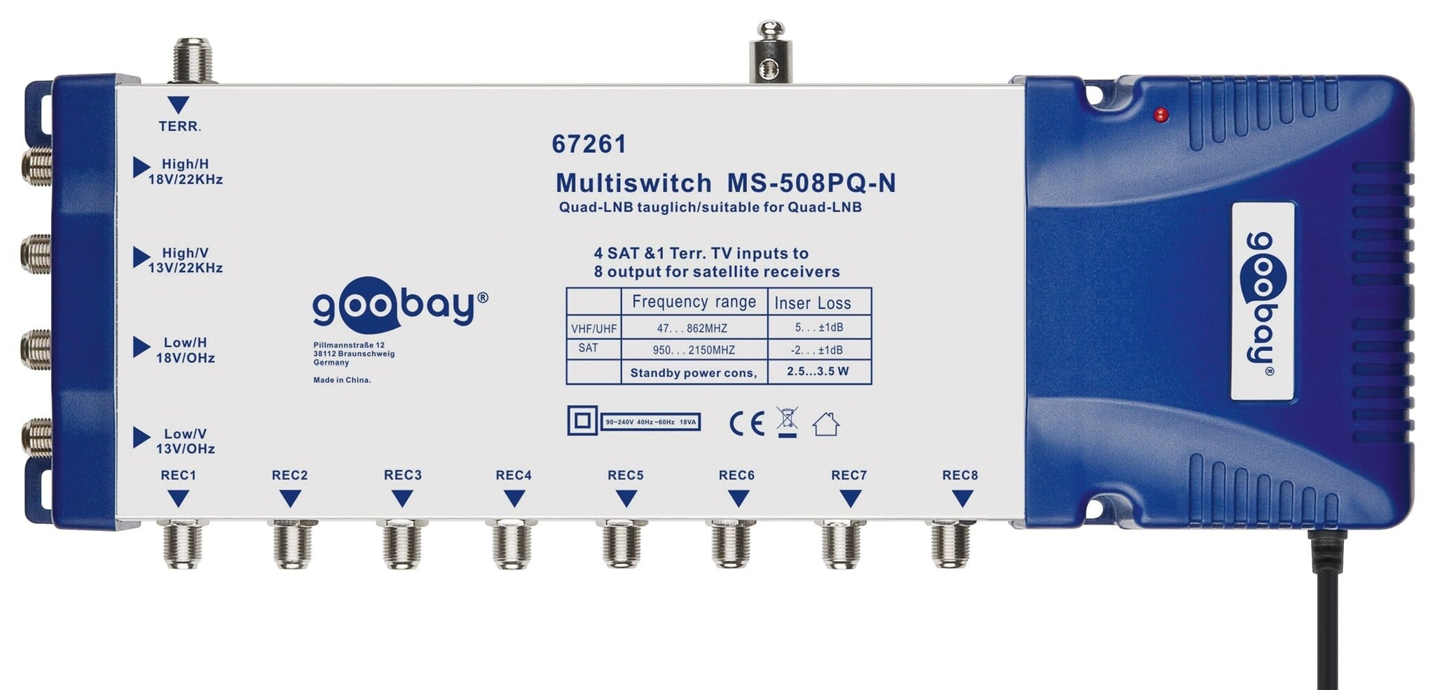 Goobay Multiswitch met 5 ingangen en 8 uitgangen