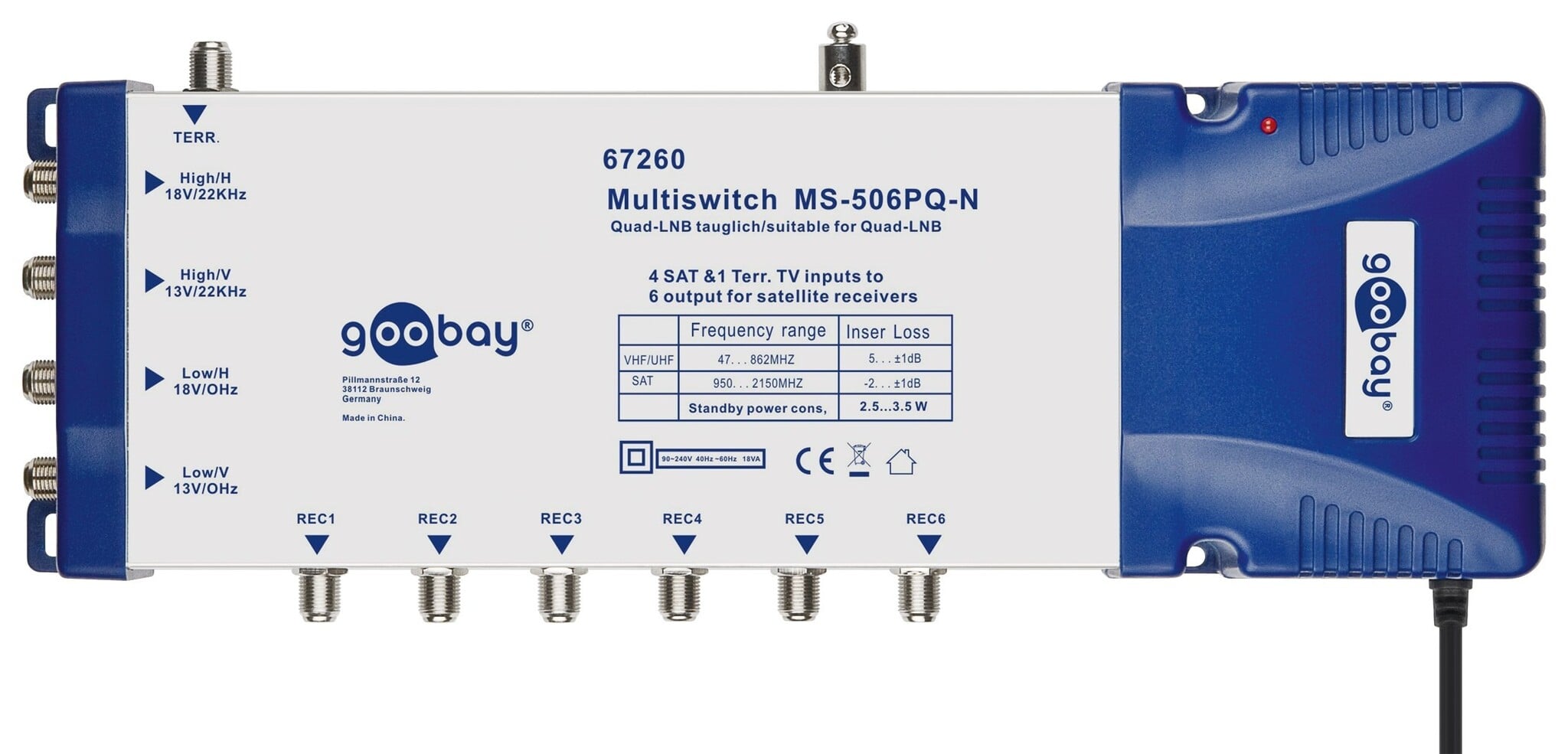 Goobay Multiswitch met 5 ingangen en 6 uitgangen
