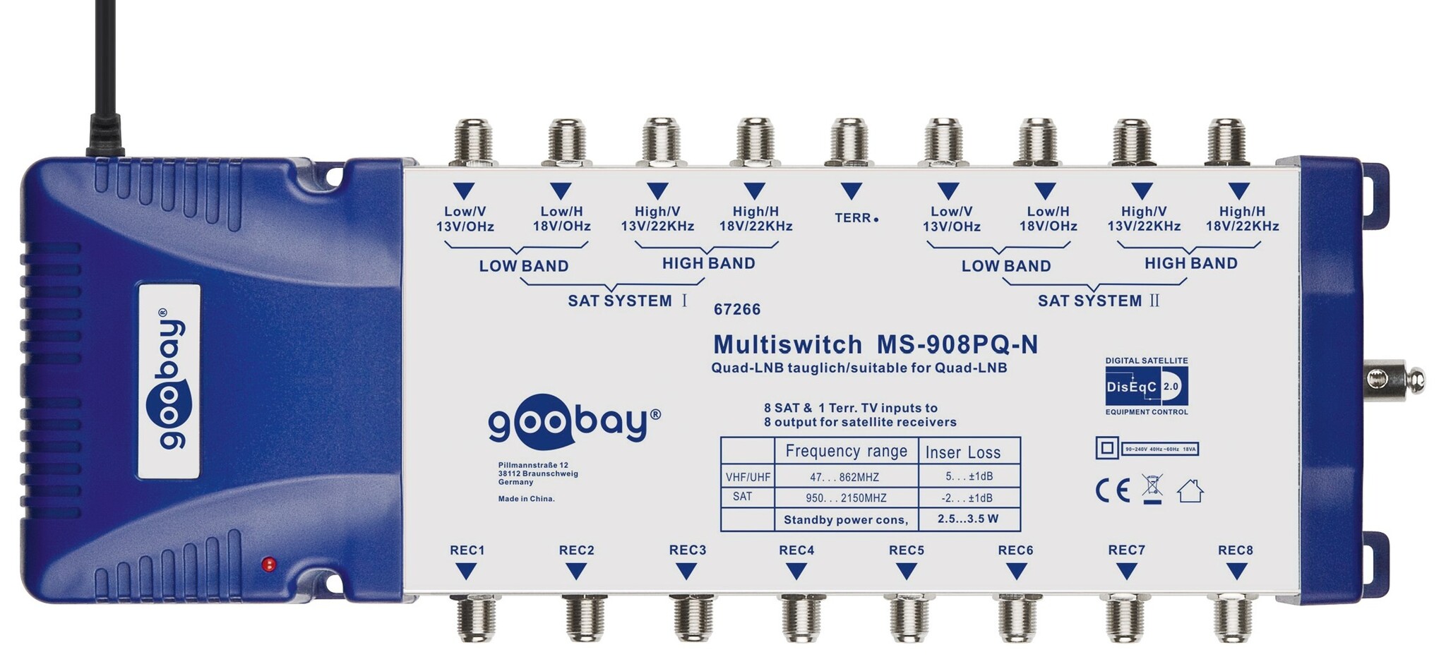 Goobay Multiswitch met 9 ingangen en 8 uitgangen