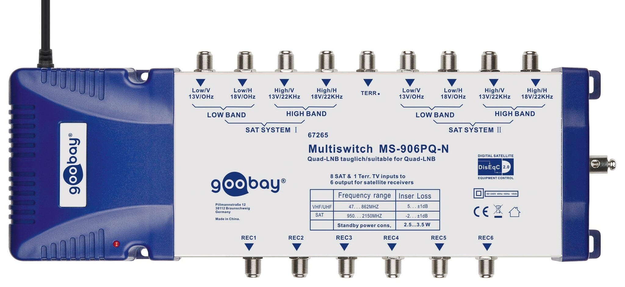 Goobay Multiswitch met 9 ingangen en 6 uitgangen