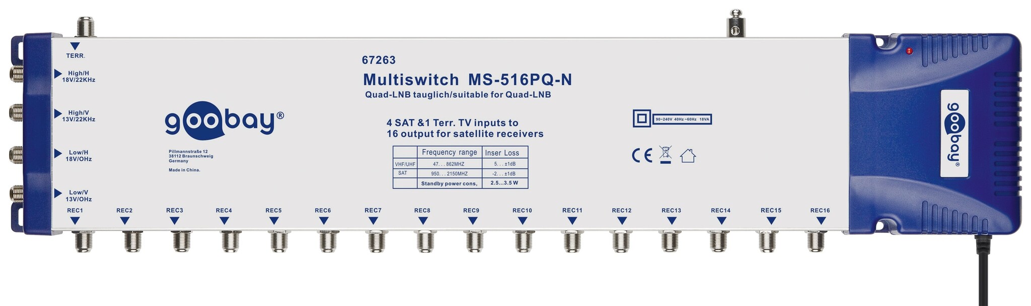 Goobay Multiswitch met 5 ingangen en 16 uitgangen