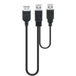 USB-A naar 2x USB-A Y-adapter kabel | USB2.0 | tot 1A | zwart | 0,30 meter