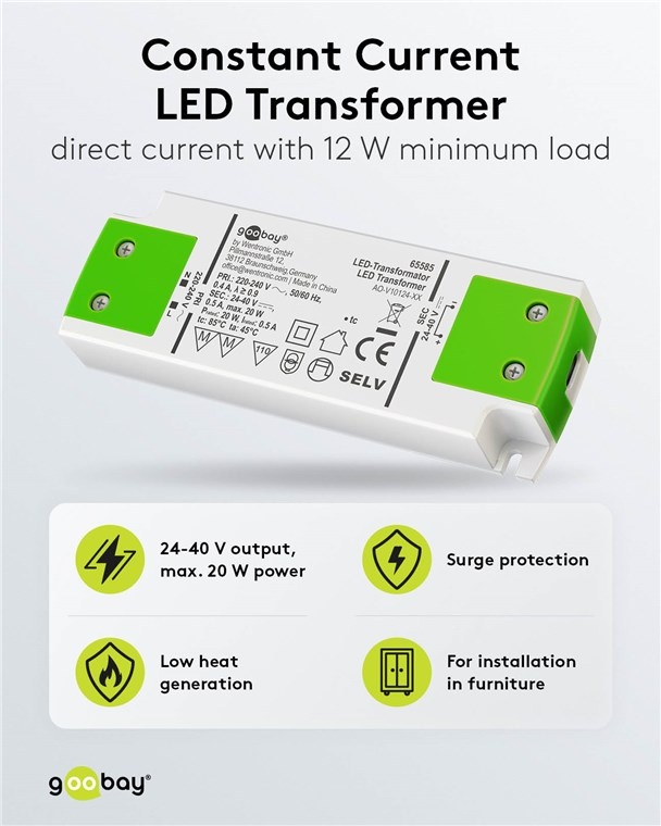Goobay LED-transformator | 24-40V DC | 12-20W | IP20 - Afbeelding 2