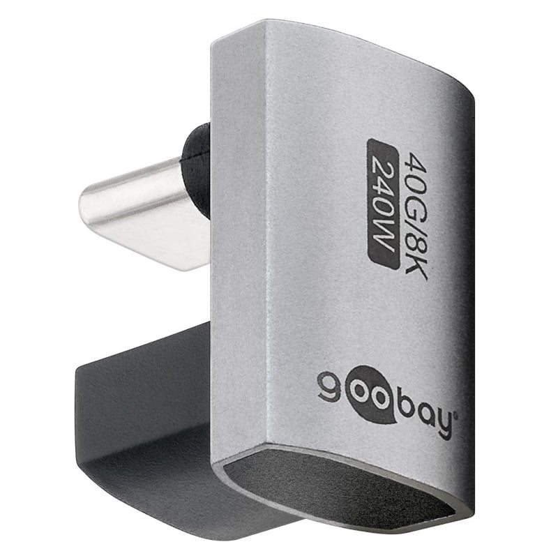 Goobay USB-C haakse adapter | haaks (U-bocht) | USB4 40 Gbps | PD 240W | 8K 60Hz | aluminium