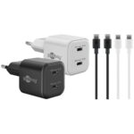 Goobay USB lader set | 2x lader met 2x USB-C PD | incl. 2x USB-C kabel | 35W | zwart + wit | 1 meter