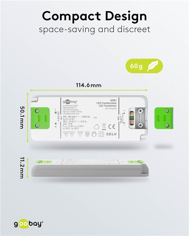 Goobay LED-transformator | 19-34V DC | 7-12W | IP20 - Afbeelding 3
