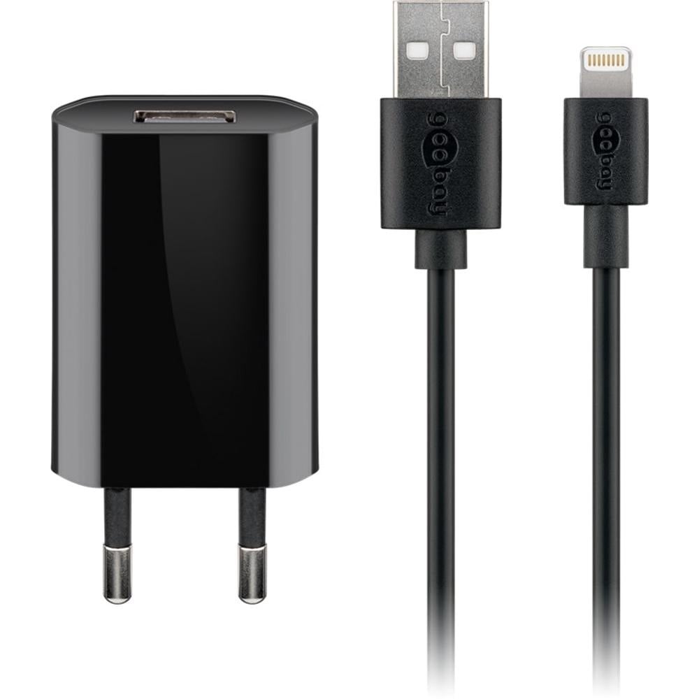 Goobay platte USB lader | 5W | incl. Lightning kabel | zwart | 1 meter