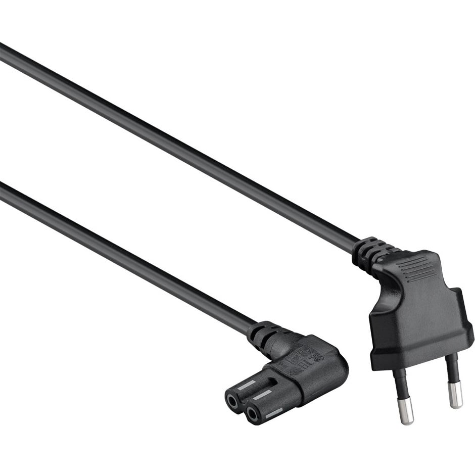 Goobay C7 (haaks links/rechts) - CEE 7/16 (haaks boven/beneden) stroomkabel - voor o.a. Sonos - 2x 0,75mm / zwart (meerdere lengtes)