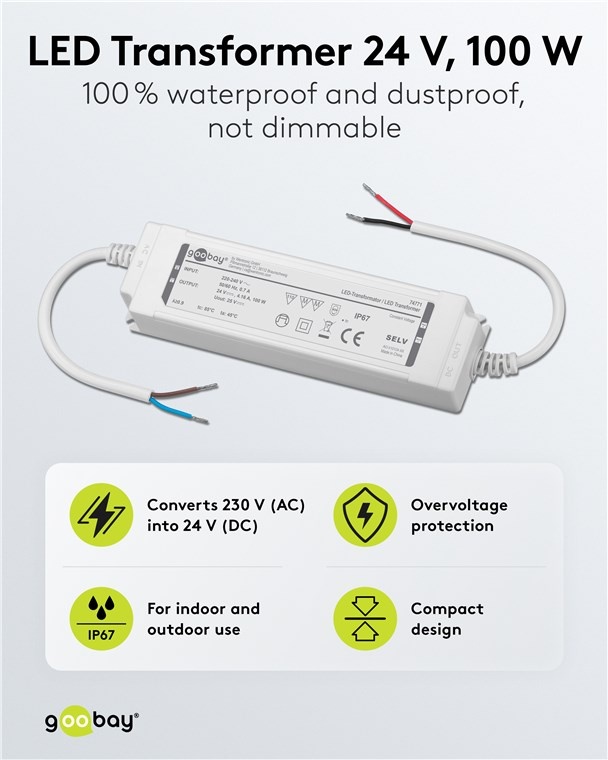 Goobay LED-transformator | 24V DC | 100W | IP67 - Afbeelding 2