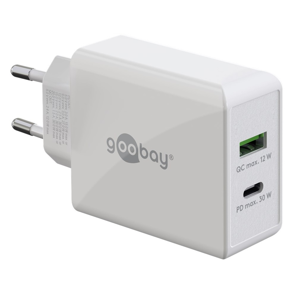 Goobay thuislader met 1x USB-C PD en 1x USB-A - 30W /