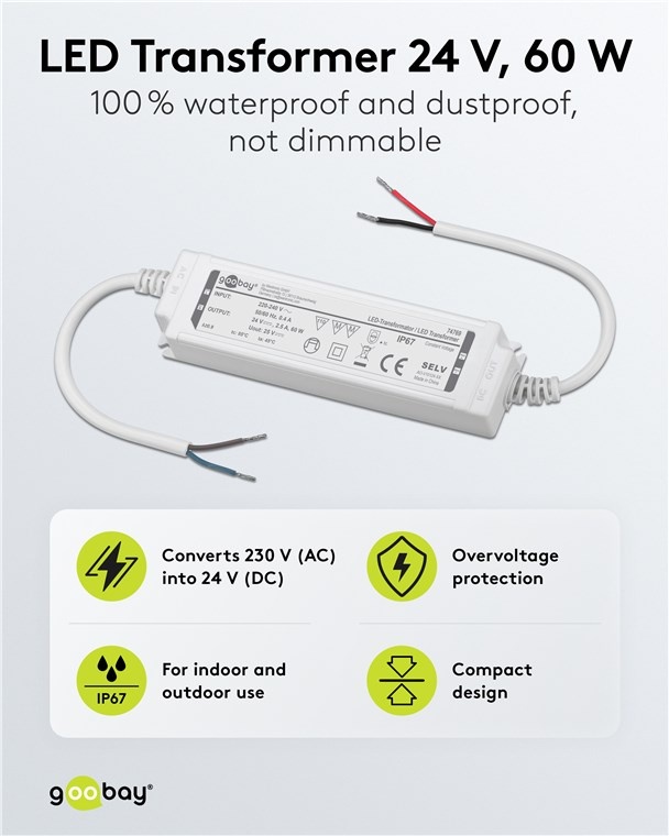 Goobay LED-transformator | 24V DC | 60W | IP67 - Afbeelding 2