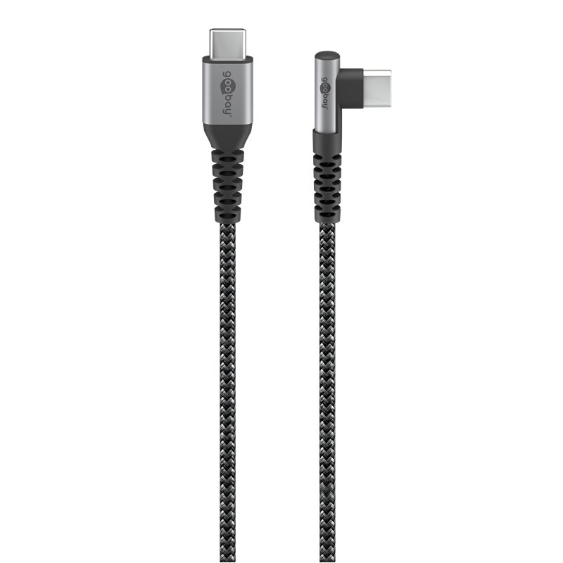 Goobay USB-C naar USB-C haaks (links/rechts) kabel - USB2.0 - tot 60W / nylon -