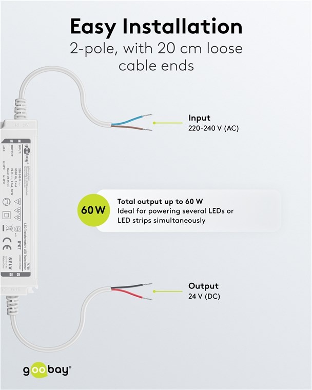 Goobay LED-transformator | 24V DC | 60W | IP67 - Afbeelding 4