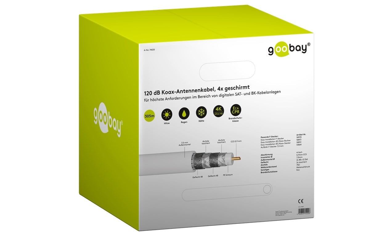 Goobay 120 dB SAT Coaxial Cable, 4x Shielded, CCS 305 m