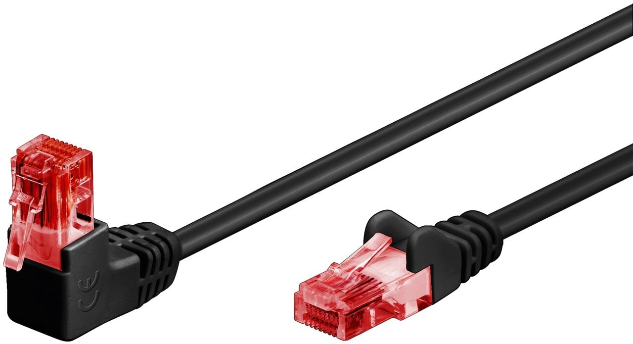 Goobay CAT 6 Patch Cable 1x 90° Angled, U/UTP, black 0.25 m