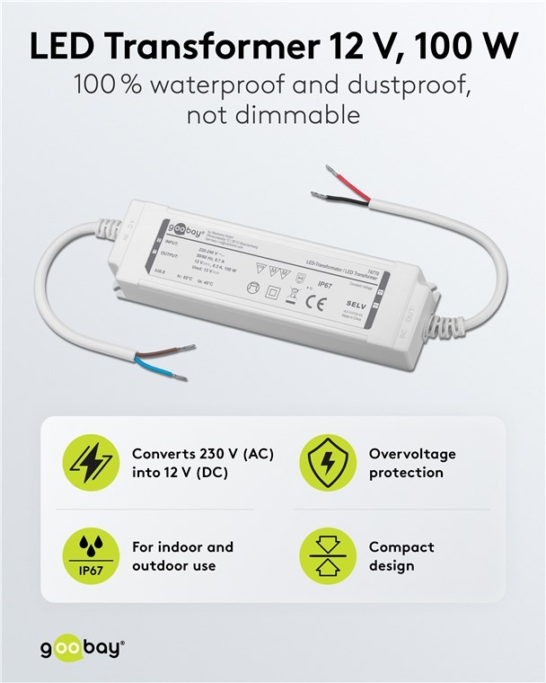 Goobay LED-transformator | 12V DC | 100W | IP67 - Afbeelding 2