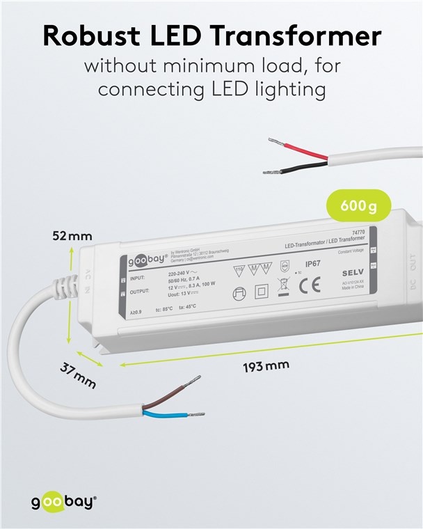 Goobay LED-transformator | 12V DC | 100W | IP67 - Afbeelding 3