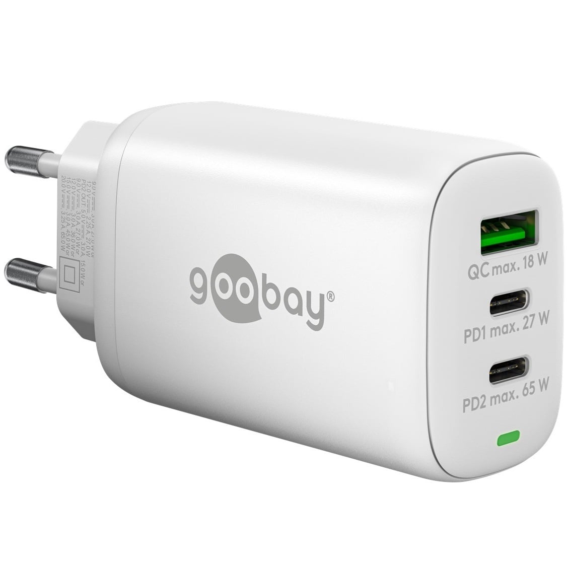 Goobay thuislader met 2x USB-C PD en 1x USB-A QC | GaN | 65W | (meerdere kleuren)