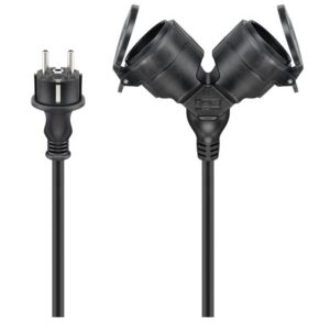 Goobay CEE 7/7 - 2x CEE 7/3 outdoor stroom verlengkabel | IP44 | 3x 1,50mm | zwart (meerdere lengtes)
