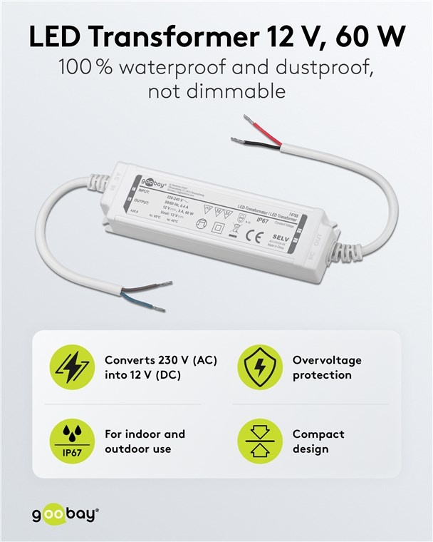 Goobay LED-transformator | 12V DC | 60W | IP67 - Afbeelding 2