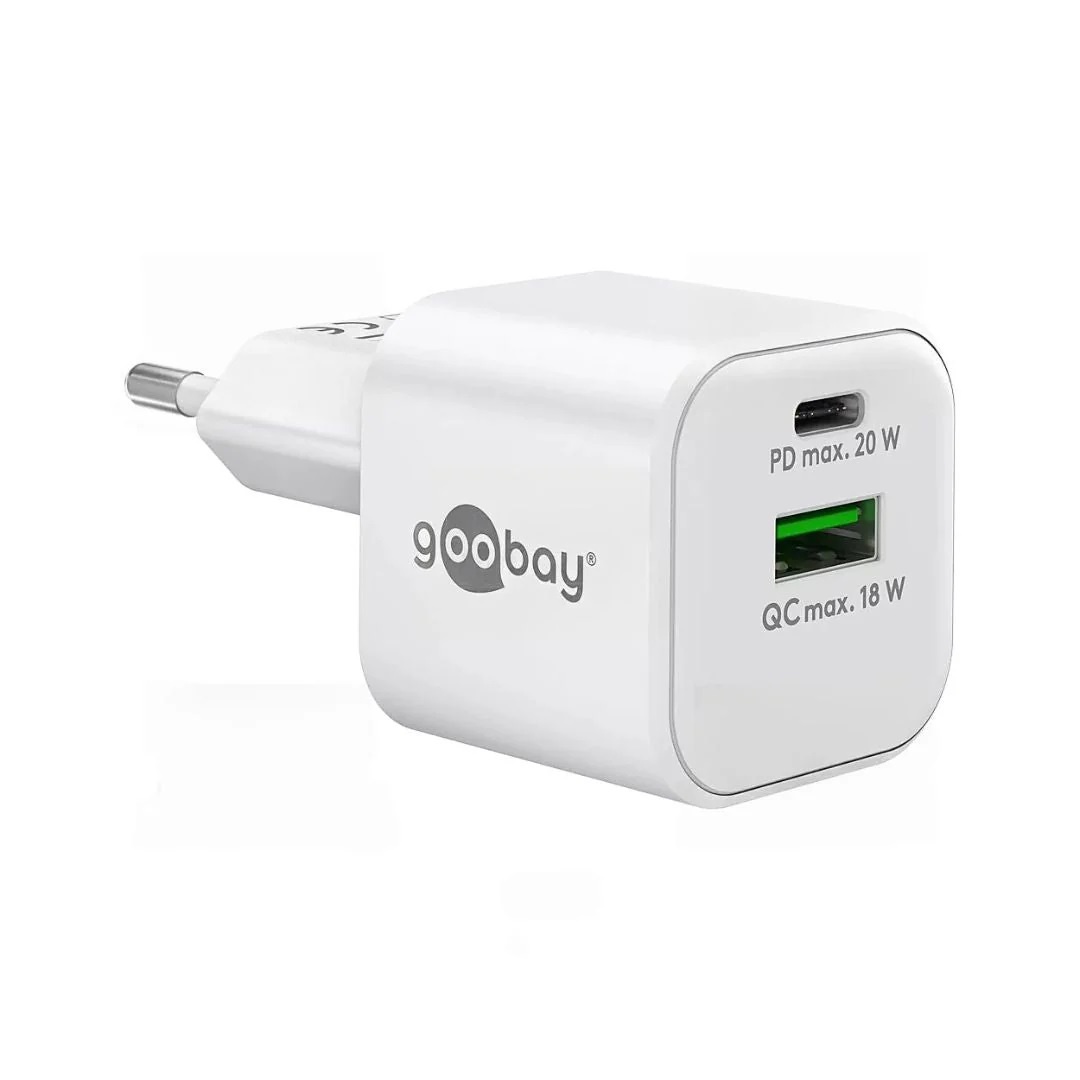 Goobay nano USB lader | USB-C PD + USB-A QC | GaN | 20W