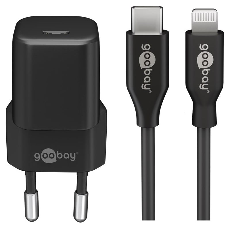 Goobay nano USB-C PD thuislader | 20W | losse Lightning kabel | | 1 meter