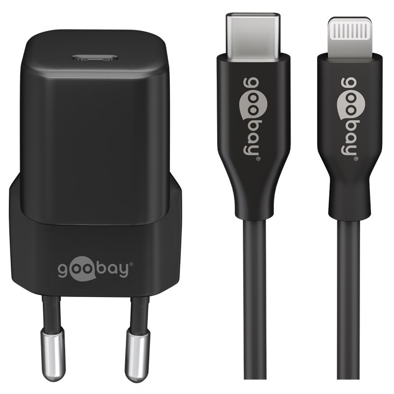 Goobay nano USB-C PD thuislader | 30W | losse Lightning kabel | | 1 meter