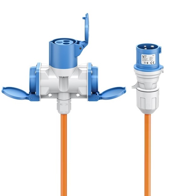 Camping stroomkabel met 2 extra stopcontacten | CEE 3-pins 230V/16A | 3x 2,50mm | IP44