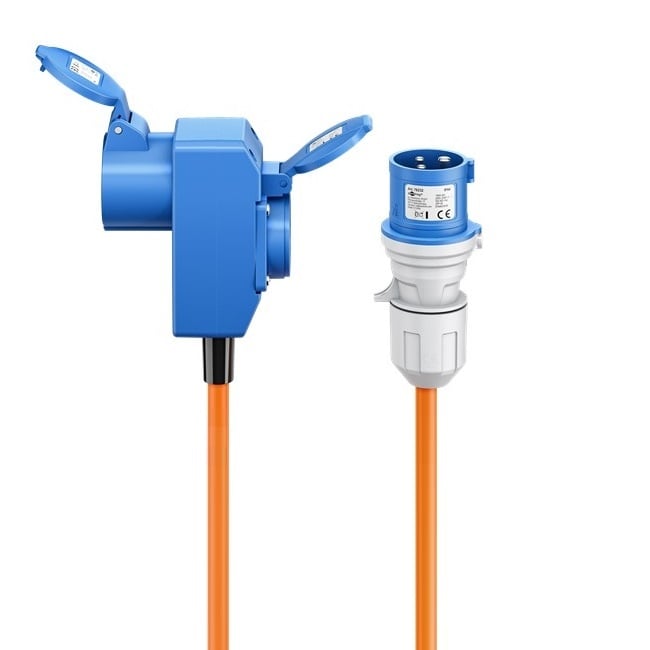 Camping stroomkabel met extra stopcontact | CEE 3-pins 230V/16A | 3x 2,50mm | IP44