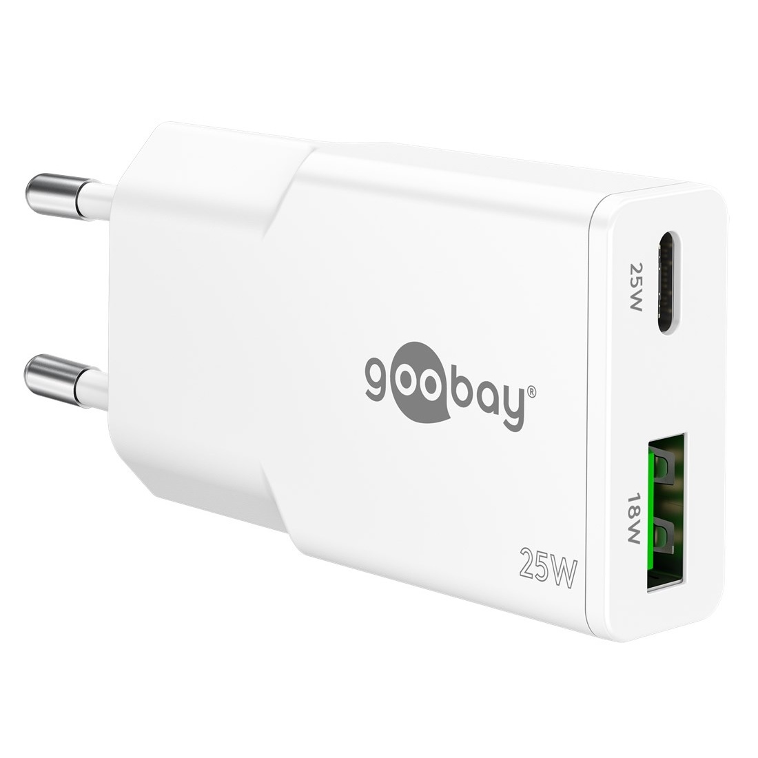 Goobay slim USB lader | USB-C PD + USB-A QC | GaN | 25W