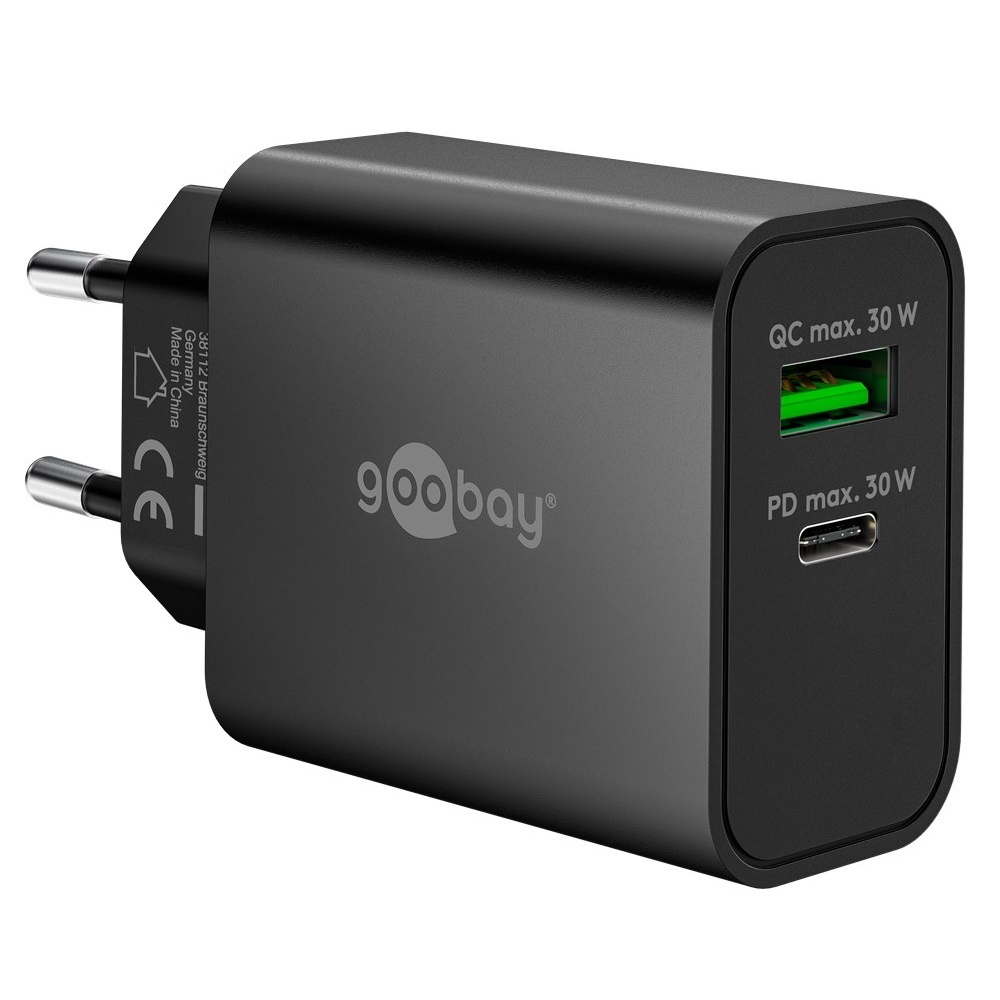 Goobay USB lader | USB-C PD + USB-A QC | GaN | 30W