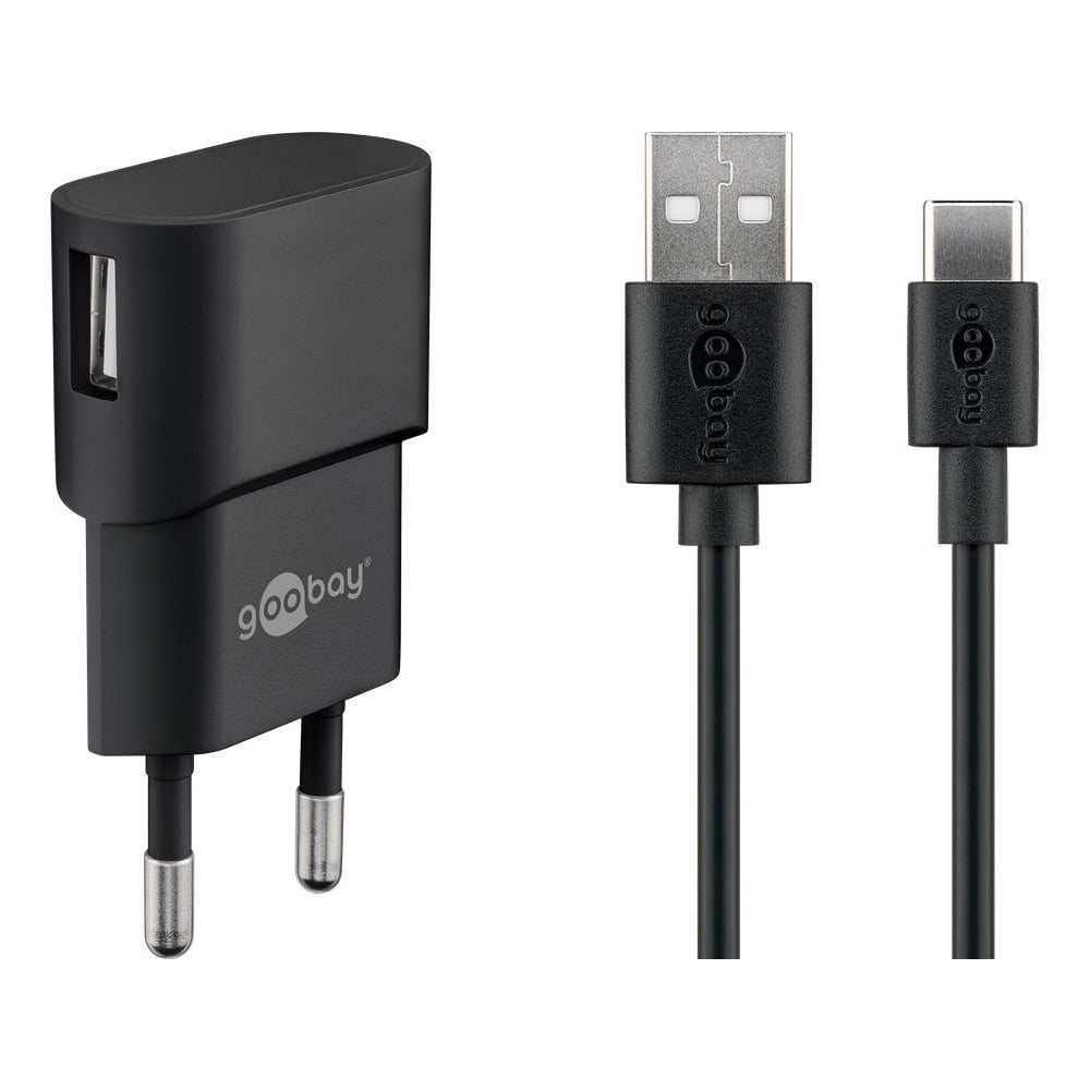 Goobay USB lader | haaks | 1x USB-A | incl. USB-C kabel | 5W | | 1 meter