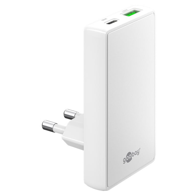Goobay flat USB lader | USB-C PD + USB-A QC | GaN | 65W