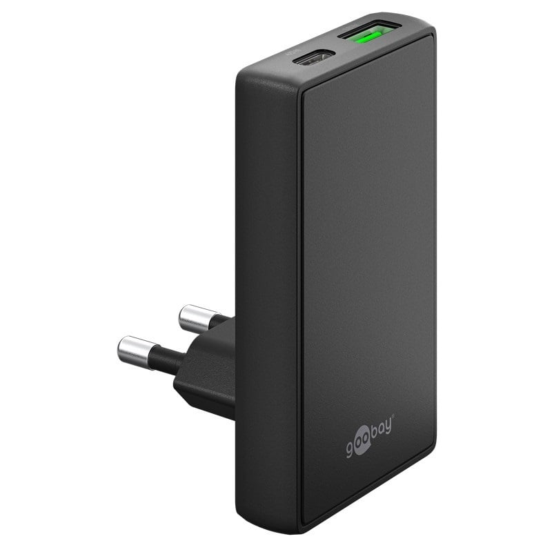 Goobay flat USB lader | USB-C PD + USB-A QC | GaN | 45W