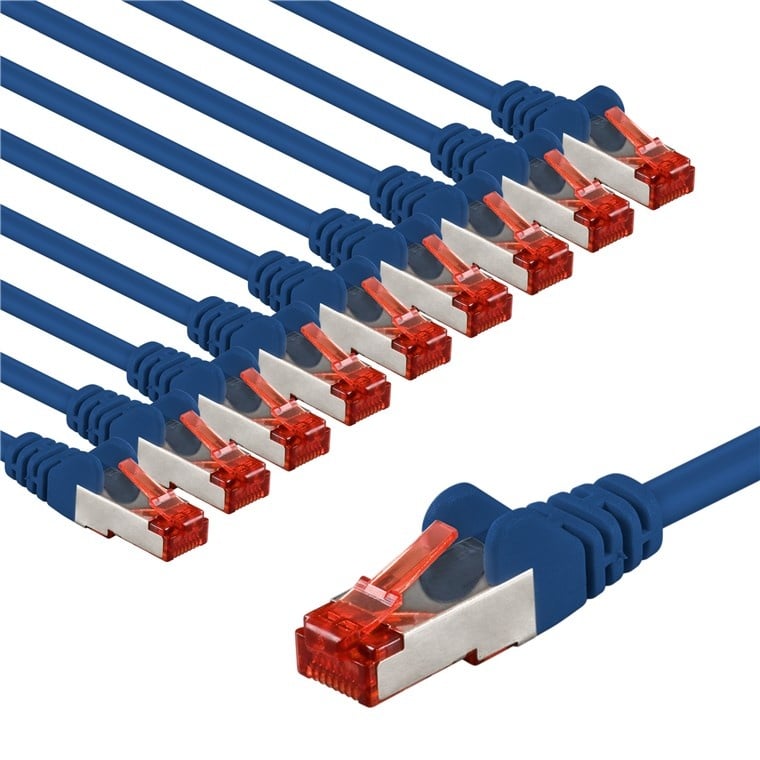 Goobay CAT 6 Patch Cable S/FTP (PiMF), 1 m, blue, Set of 10