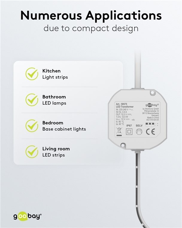 Goobay LED-transformator | 12V DC | 12W | IP67 - Afbeelding 6